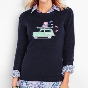 Talbots Women’s Sweater | Mint Green Car Intarsia Knit - EUC
